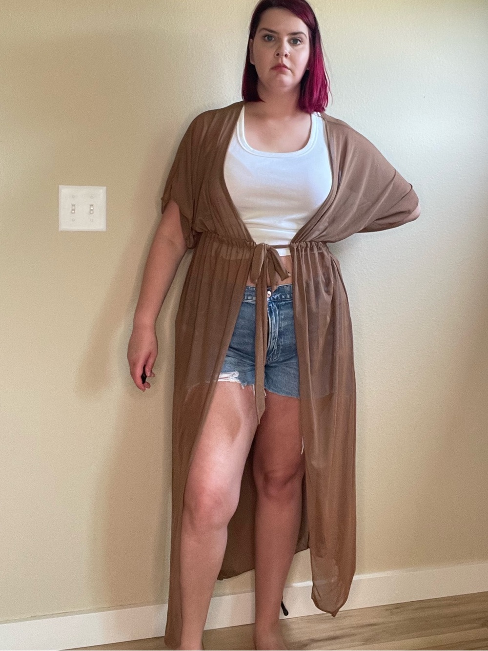 Boho flowy simple Brown Mesh duster longline cardigan